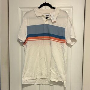 Old Navy White Polo with Blue and Orange Stripes